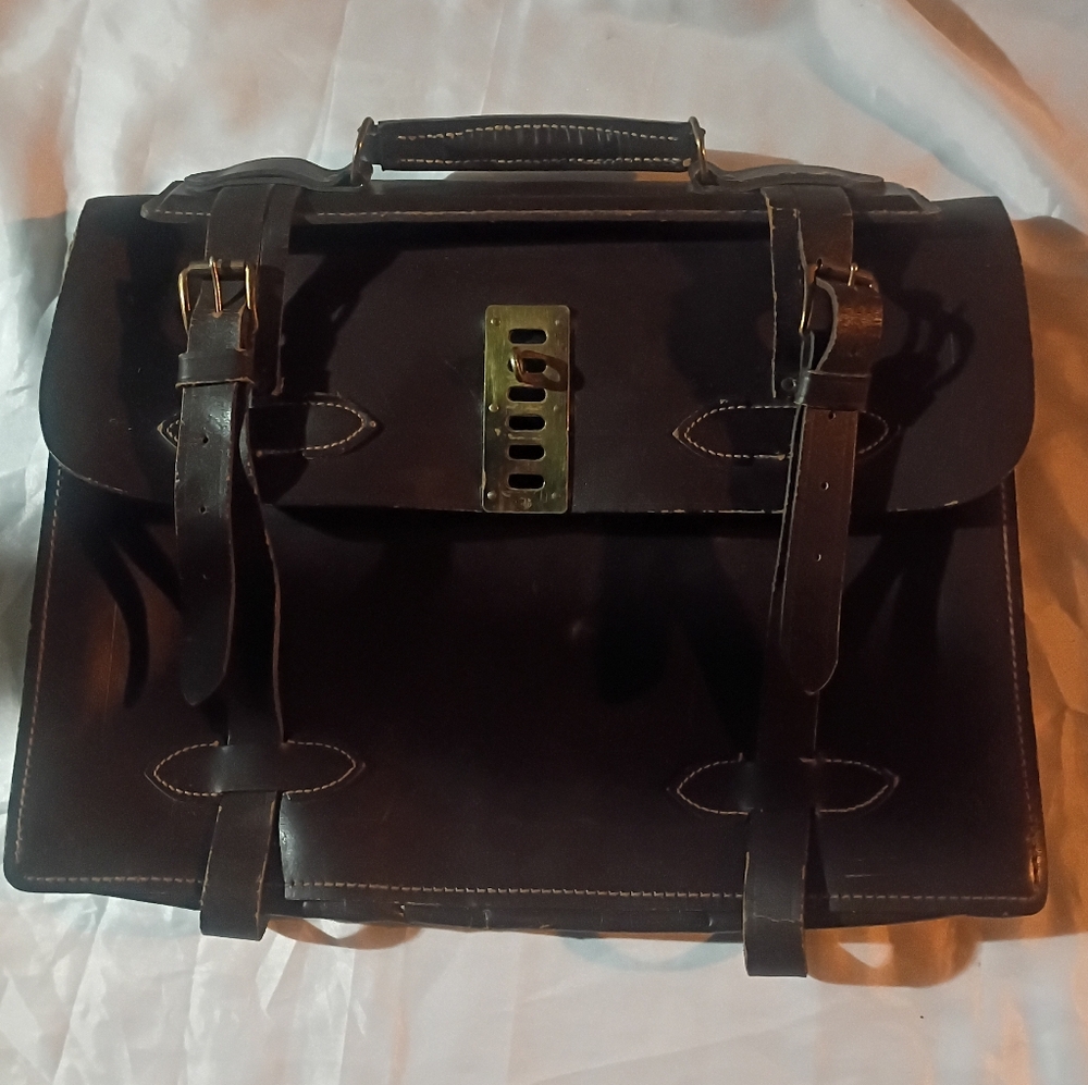 Vintage US Government Type VIII Leather Briefcase Navigation Document Bag Brass